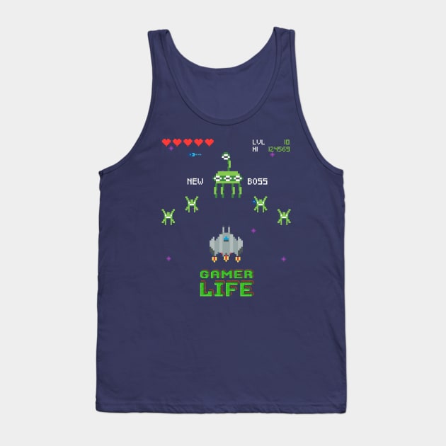 Retro Space Arcade Video Game Tank Top by AlondraHanley